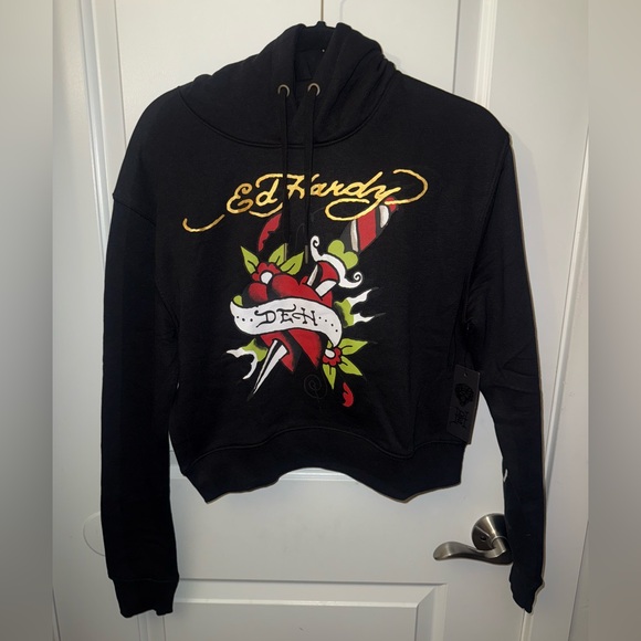 NWT Ed Hardy Black Hearts & Dagger Pullover Hoodie - Picture 1 of 4